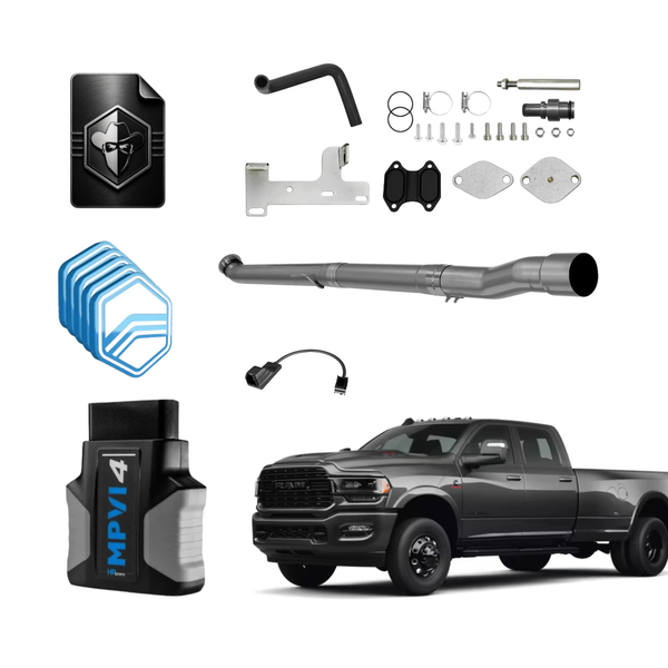 2022 Ram 6.7L Cummins race kit with race pipe, HP Tuners MPVI tuner, credits, Black Bandit digital tune file, EGR block-off plates and Smart Access cable.