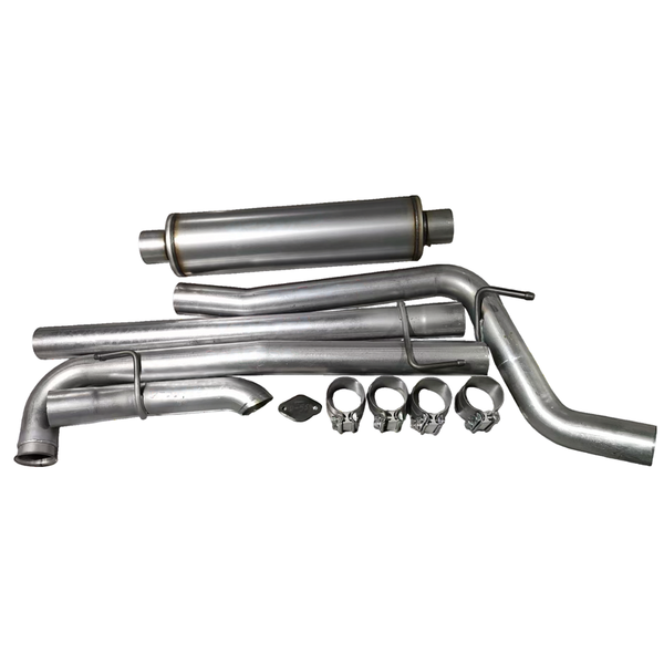 Jeep Gladiator 3.0L EcoDiesel 3-inch downpipe-back exhaust kit for 2021–2023 models, with bent stainless tubing sections, a Y-pipe, clamps and hangers.