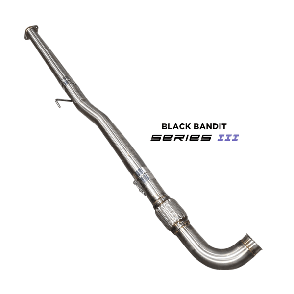 Stainless steel cat and DPF - pipe for RAM EcoDiesel 3.0L vehicles, with the text 'BLACK BANDIT SERIES III' visible.
