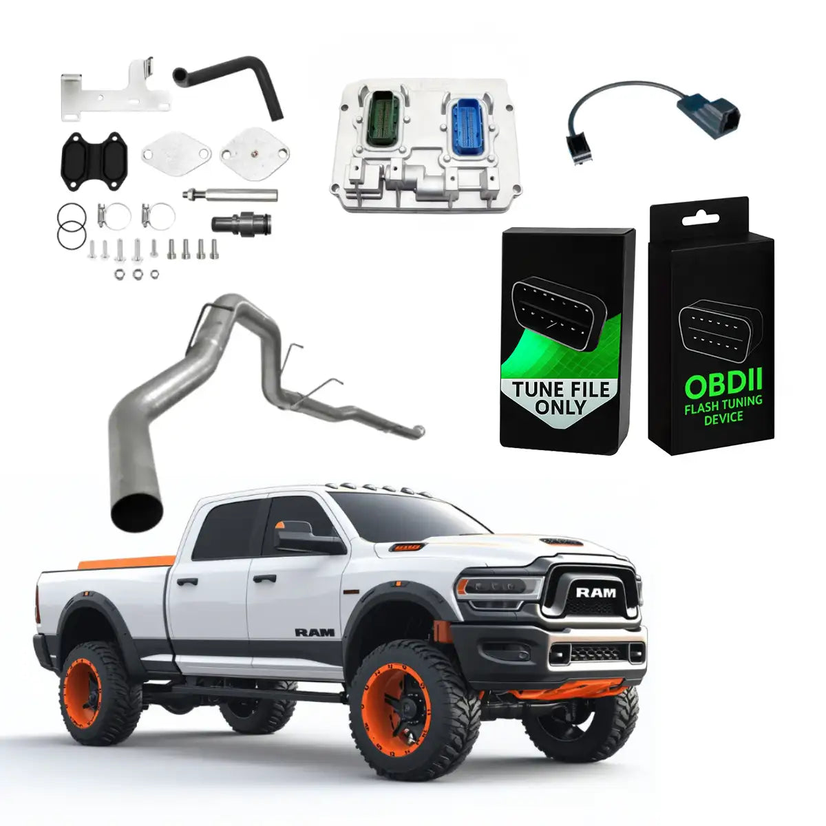 Dynamic diesles All-in-one Kit 4-inch Downpipe Back / 409 Stainless Steel Ram Cummins 6.7L All-in-One DPF/DEF/EGR  -- Kit w/ECM Swap (2022-2024)