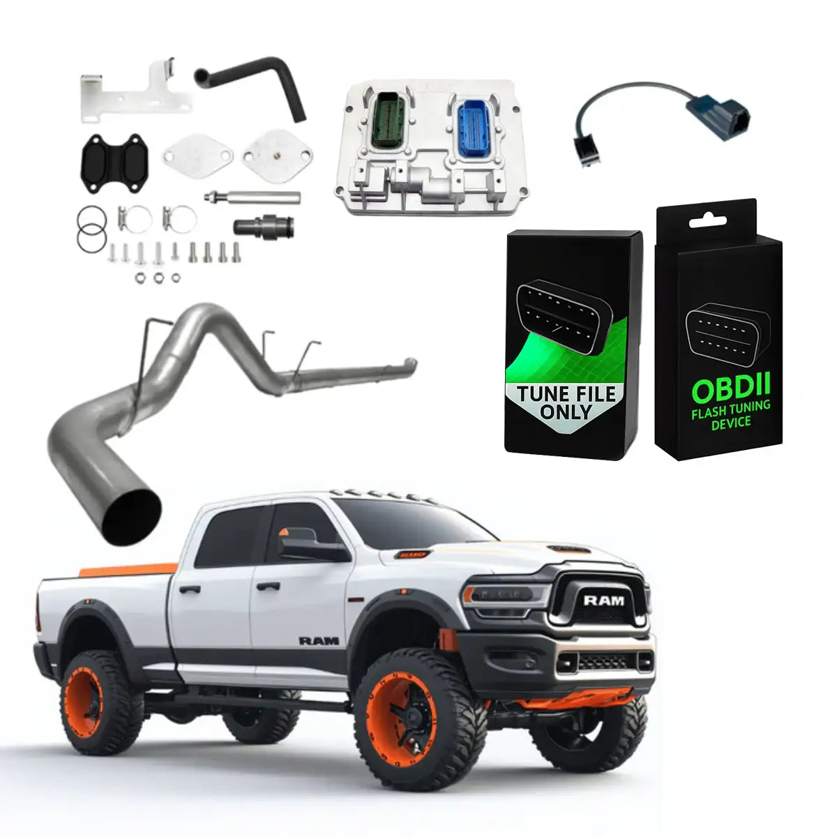 Dynamic diesels All-in-one Kit 5-inch Downpipe Back / 409 Stainless Steel Ram Cummins 6.7L All-in-One DPF/DEF/EGR  - Kit w/ECM Swap (2022-2024)
